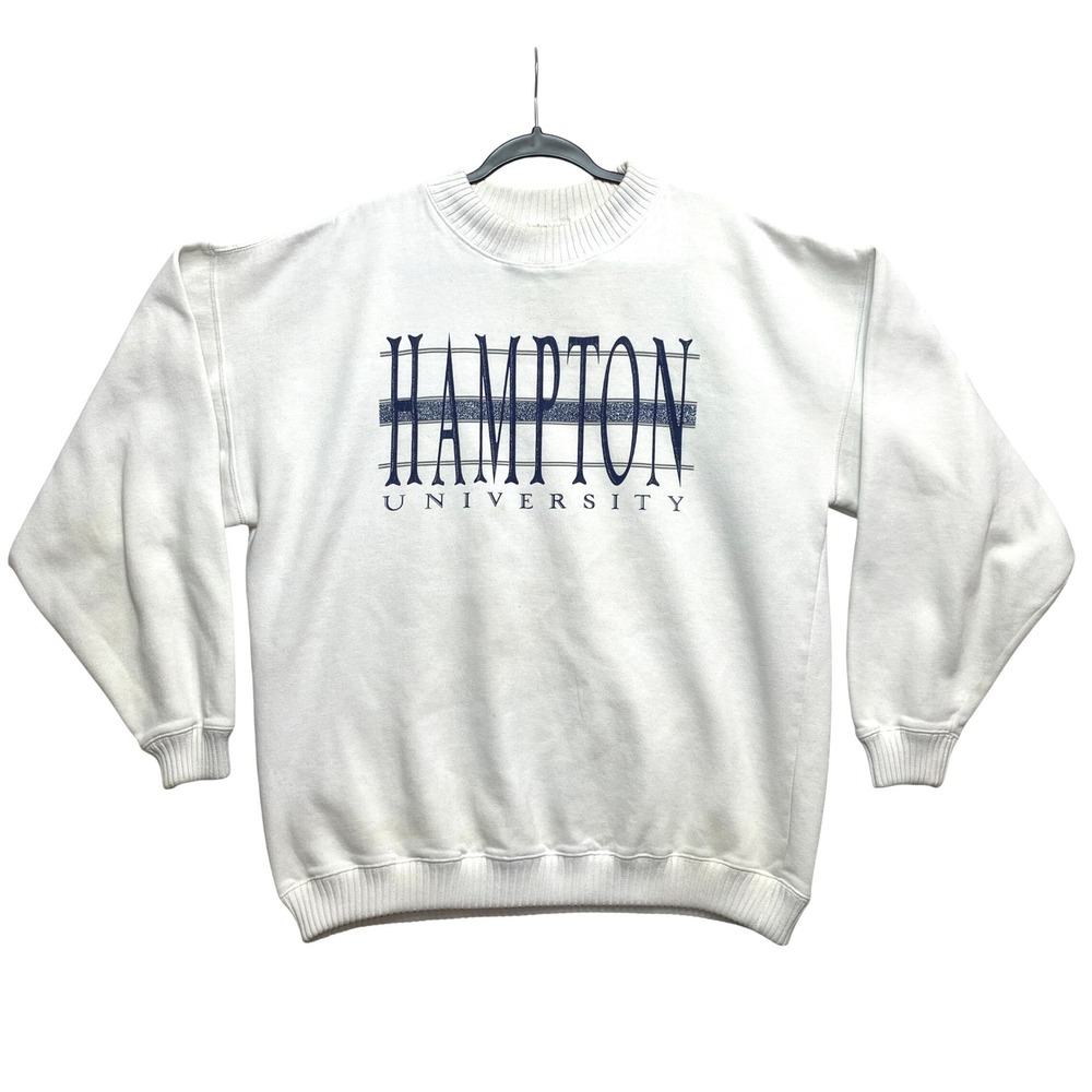 Vintage Hampton University Sweatshirt Mens Large Cream Navy Blue 90s Pullover